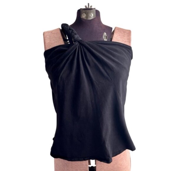 Elie Tahari Black Silk-Blend One-Shoulder Braided Strap Top L - Picture 2 of 8